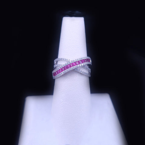 Ruby and Diamond Statement Ring in 14K White Gold Size 6.75