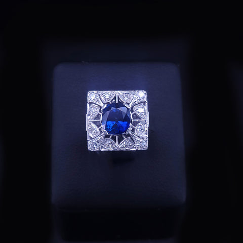 Custom Made Ceylon Sapphire Ring With Diamonds in Platinum