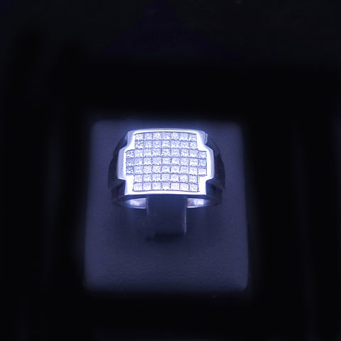 Men's Custom Made 14k White Gold Ring with Diamonds