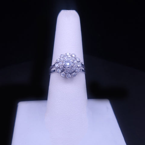 Custom Made Flower Cocktail Ring in 14K White Gold with Diamonds