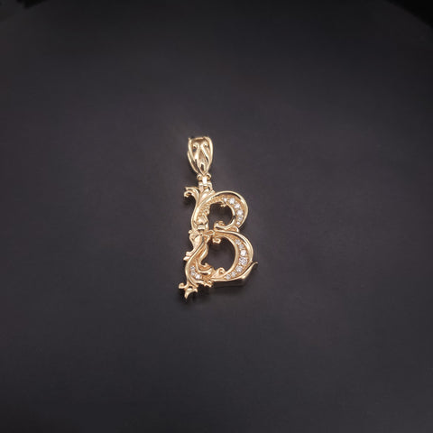 Custom Made Letter pendant "B" 14K Yellow Gold with Diamonds
