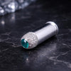 Modern White Gold Bullet Pendant with Pavé Diamonds & Emerald