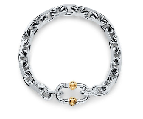 Makers Wide Chain Bracelet in Sterling Silver and 18k Gold Never worn