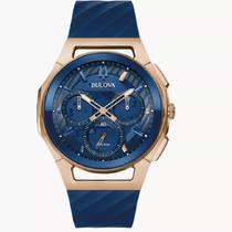 Bulova Marc Anthony CURV Chronograph Blue Dial Rose Gold Tone Men's Watch