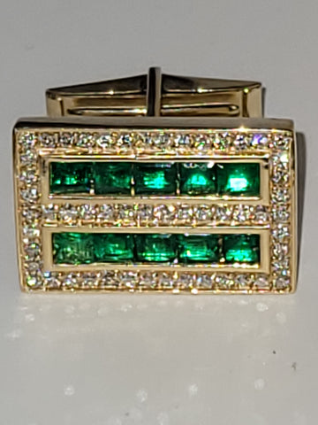 Emerald Colombian Diamond Cufflink Stud Set 14k Gold