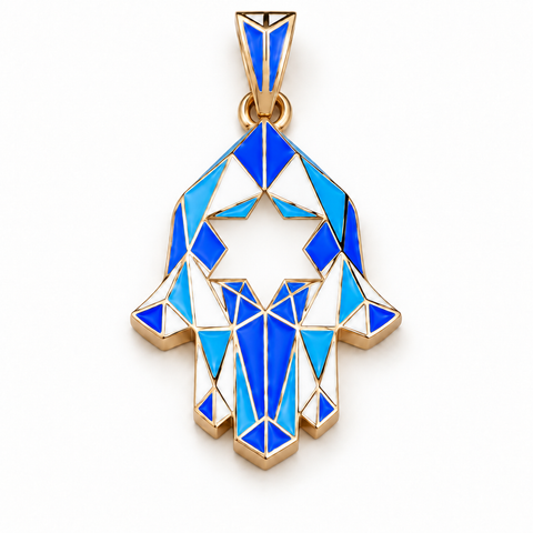 Crown Jewelers Signature Enamel Hamsa Pendant in 14K Yellow Gold – Available in 10 Colors