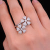 Diamond Double Floral Heart Petal Ring in 18K White Gold