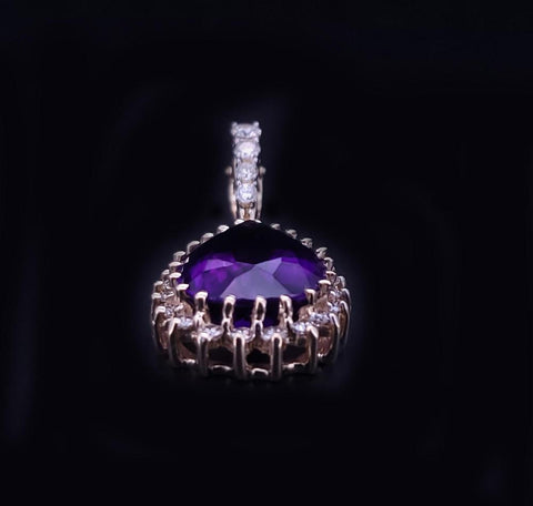 Custom Made Amethyst & Diamond Pendant in 14K Yellow Gold