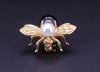 Hand Made Antique Bee 14k Yellow Gold Brooch with Garnet and Pearl