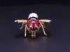 Hand Made Antique Bee 14k Yellow Gold Brooch with Garnet and Pearl