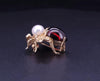Hand Made Antique Bee 14k Yellow Gold Brooch with Garnet and Pearl