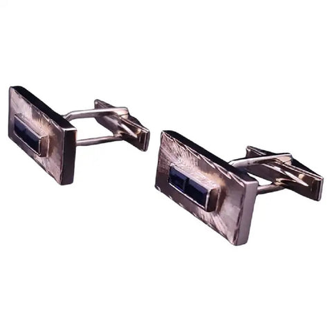 Men's 14K Yellow Gold Cufflinks with 1ct Dark Blue Sapphire Baguette