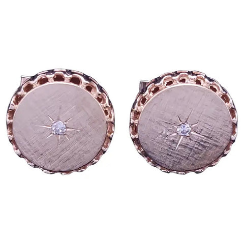 Men's 14K Yellow Gold Cufflinks with 0.18ct Diamond, Unbranded