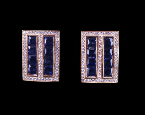Sapphire Diamond Cufflink Stud Set 14Karat Gold