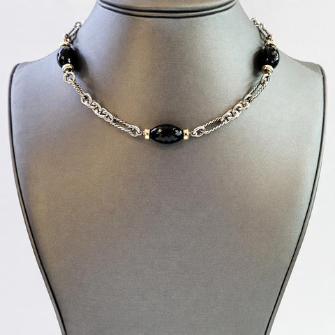 David Yurman Sterling Silver 18k Yellow Gold Black Onyx Necklace