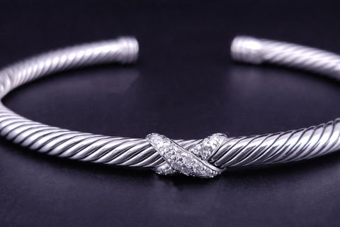 Cable Flex X Station Bracelet Sterling Silver with Diamonds, 4mm