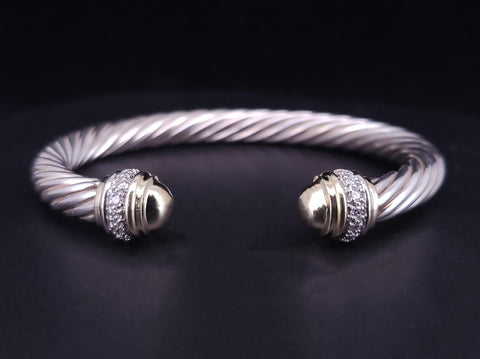 David Yurman Dome Cable Cuff Bracelet in Silver925  & 18K Yellow Gold 7mm