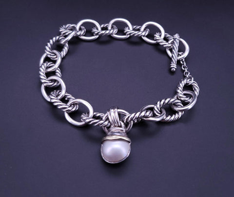 David Yurman Link Charm Bracelet in 18k Yellow Gold/Sterling Silver