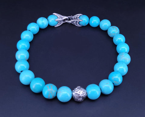 David Yurman  Men's Spiritual Bead Bracelet Turquoise with Wave Silver