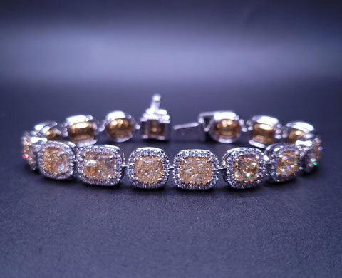 Natural fancy Yellow  Diamond Bracelet 18K White Gold