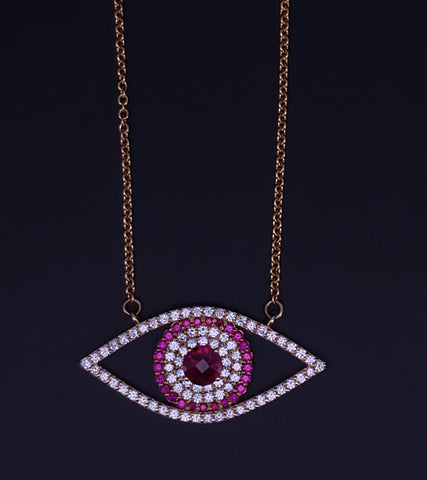 Evil Eye Necklace with Diamond & Ruby