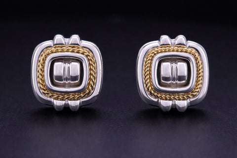 Tiffany & Co VINTAGE RARE Silver 18K Gold Rope Square Earrings