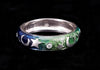 VINTAGE 18K HIDALGO DIAMOND MOON STARS BLUE ENAMEL WEDDING BAND RING