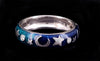 VINTAGE 18K HIDALGO DIAMOND MOON STARS BLUE ENAMEL WEDDING BAND RING