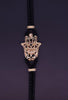 Black Leather Bracelet with 18K Yellow Gold Diamond Hamsa & Turquoise