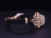 Black Leather Bracelet with 18K Yellow Gold Diamond Hamsa & Turquoise