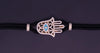 Black Leather Bracelet with 18K Yellow Gold Diamond Hamsa & Turquoise