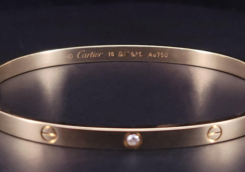 Cartier Love Bracelet with 6 diamonds in 18K Yellow Gold size 16