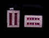 Ruby Diamond Cufflink Stud Set 14 Karat Gold