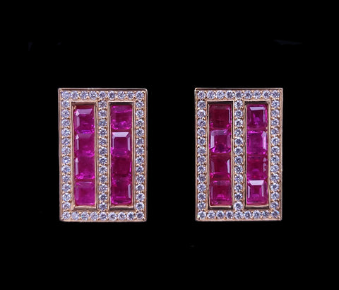 Ruby Diamond Cufflink Stud Set 14 Karat Gold