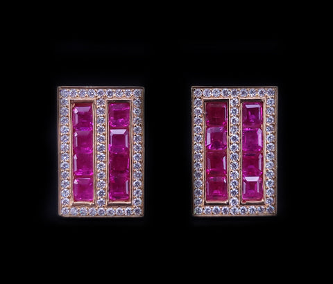 Ruby Diamond Cufflink Stud Set 14Karat Gold