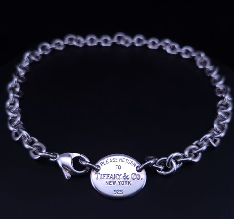 Return to Tiffany Oval Tag Chain Link Choker in Silver