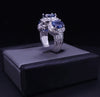 Custome Made 14K White Gold Ring With Blue Sapphire and Diamonds