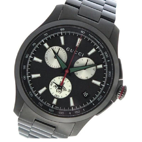 Gucci G-Timeless Chronograph Black Dial Black Steel Strap Watch Men -YA126268