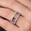 Multi-Gemstone Sapphire and Diamond Band Ring, White Gold