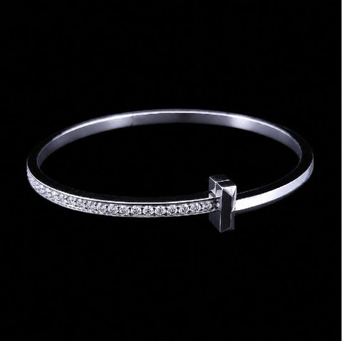 Tiffany  T1 Narrow Diamond Hinged Bangle in White Gold