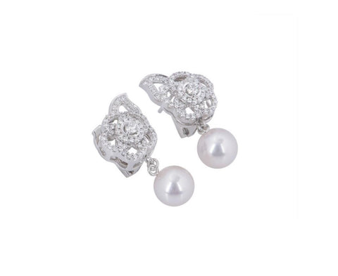 Chanel White Gold Diamond And Pearl Camelia Earrings – Crown Jewelers