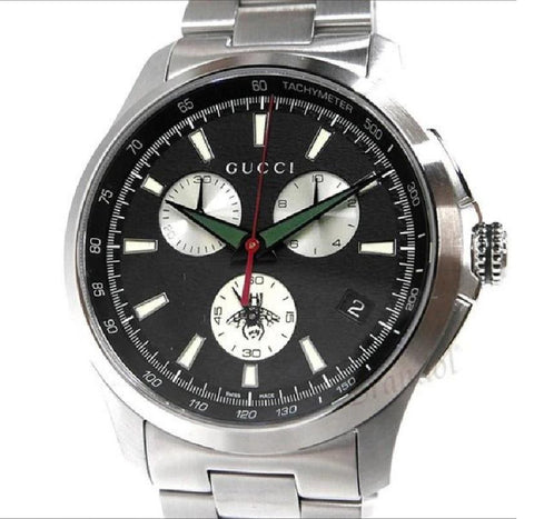 Gucci G-Timeless Chronograph Black Dial Silver Steel Strap Men's Watch -YA126267