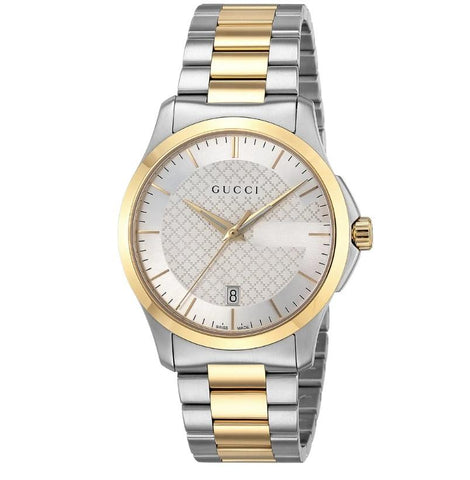 Gucci G Timeless Silver Dial Two Tone Steel Strap Watch For Men - YA126474