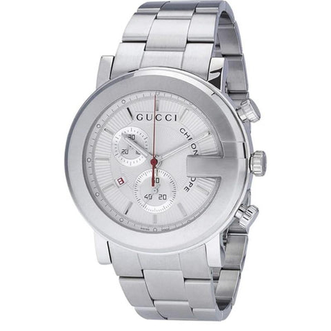 Gucci G Chrono Chronograph White Dial Silver Steel Strap Watch For Men -YA101339