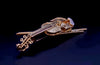 Custome Made Vintage 18K Yellow Gold Violin Brooch With Ruby & Diamonds