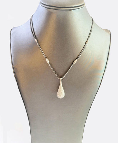 Hand Made Double Chain Necklace in 18K White Gold With Diamonds