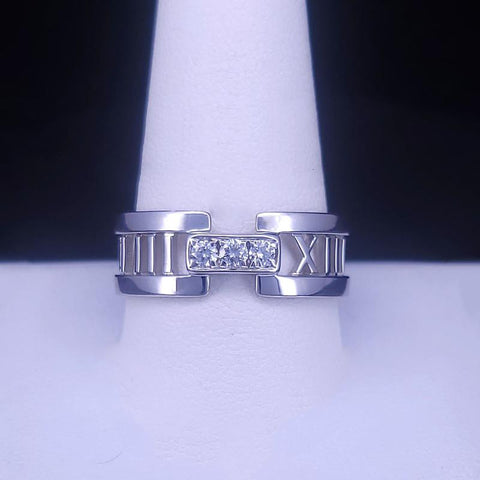 Tiffany & Co Atlas 18K White Gold Three Diamond Open Band Ring
