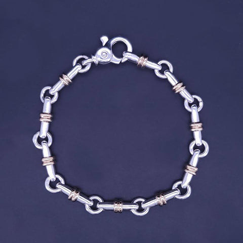 Tiffany & Co. Bar Link Chain Bracelet in Silver & Yellow Gold
