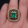 Vintage Emerald Cut Emerald Diamond Ring with Black Enamel in 14K Yellow Gold