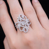 Art Deco Style Diamond Filigree Cocktail Ring in 14K White Gold